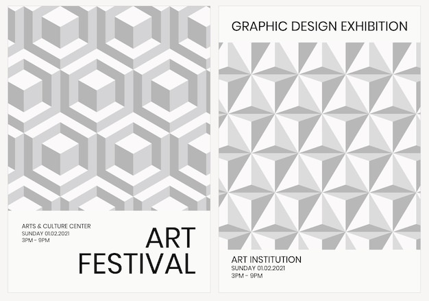 Art exhibition geometric template vector ad poster geometric modern style dual set