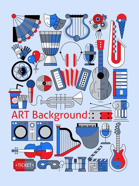 Art flat line music instruments composition set