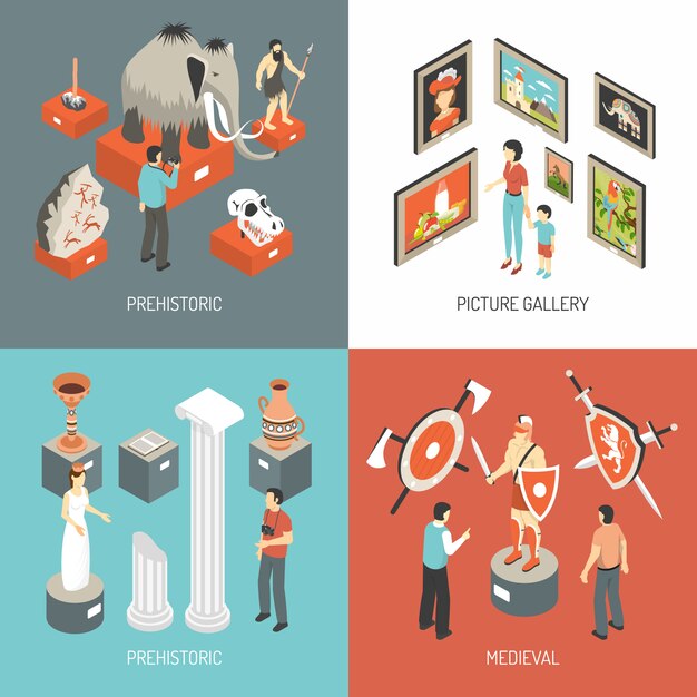 Art Museum Isometric Icons Square