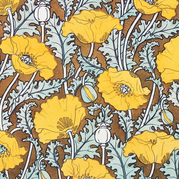 Art nouveau poppy flower pattern background