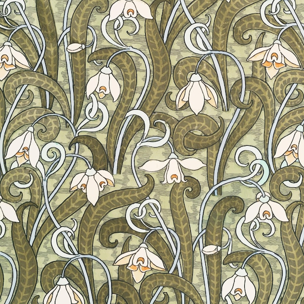 Art nouveau snowdrops flower pattern background