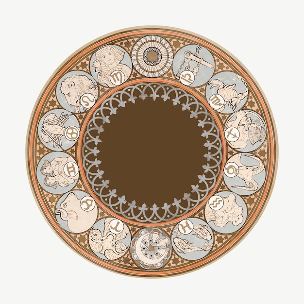 Art nouveau zodiac signs vector, remixed from the artworks of Alphonse Maria Mucha