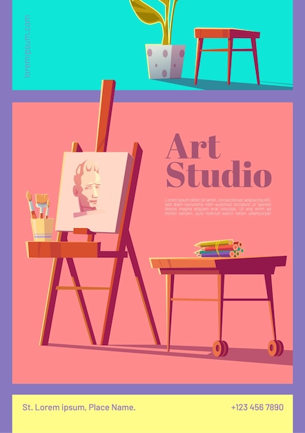 Art studio cartoon flyer