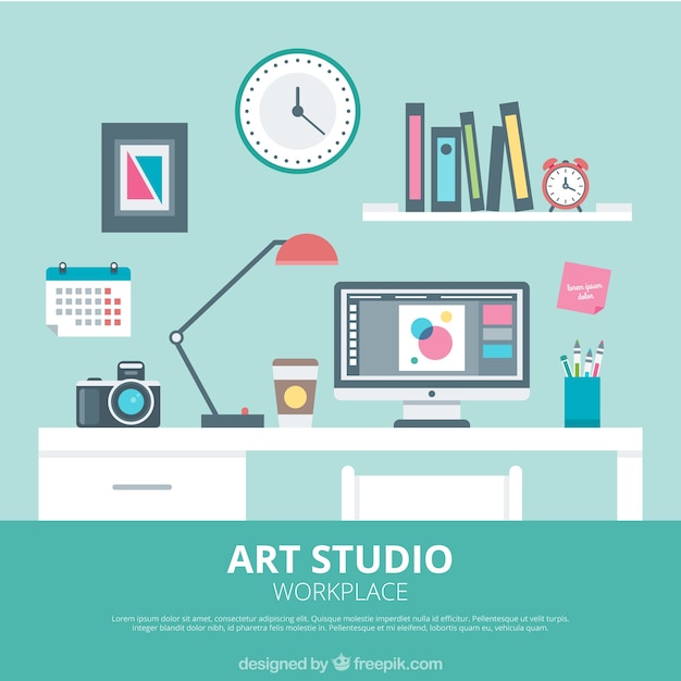 Art studio in flat design