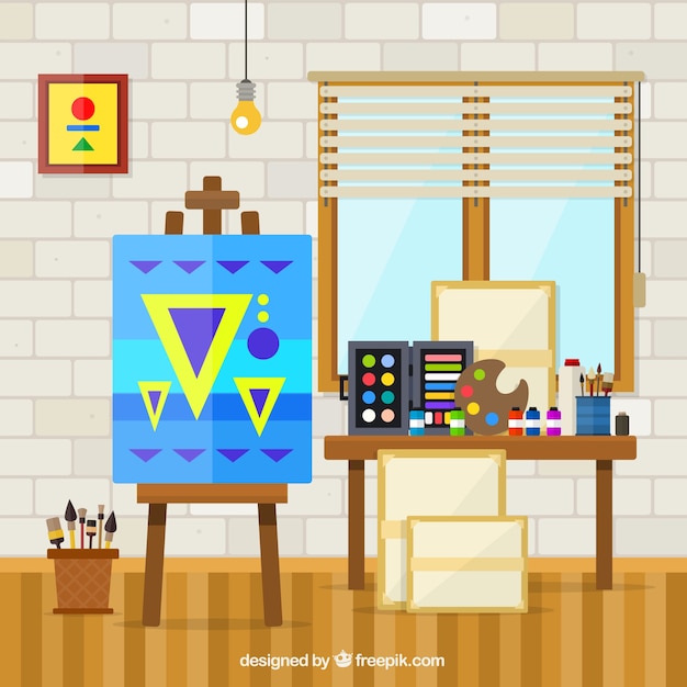 Free Vector art studio with art materials