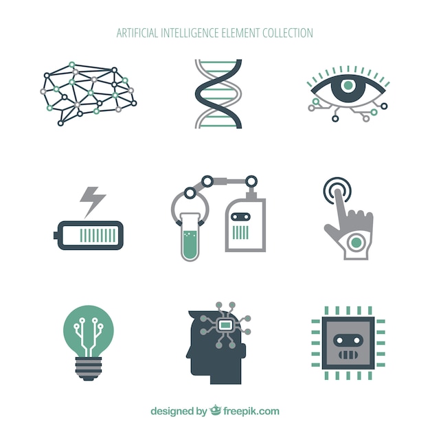 Artificial intelligence elements collection in flat style