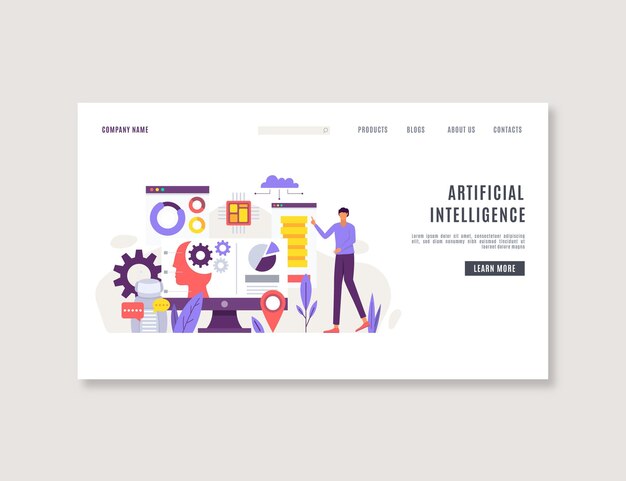 Artificial intelligence landing page design template