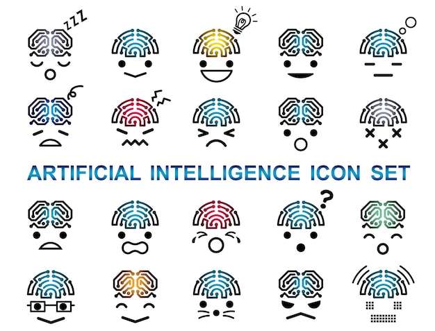 Free Vector artificial intelligence vector icon set isolated on a white background