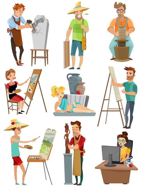 Free vector artist cartoon set