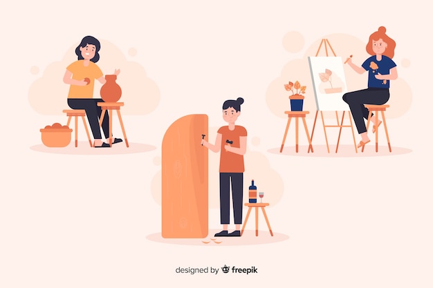 Artist at work flat design