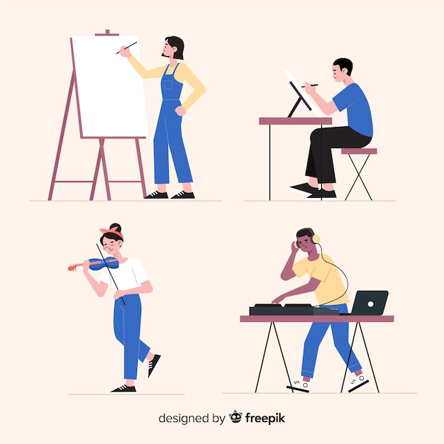 Artist at work flat design