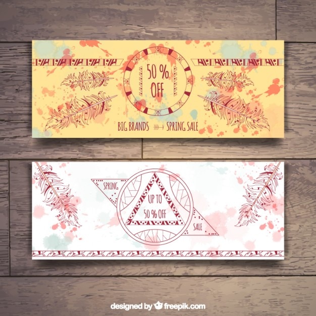 Free Vector artistic boho banners with hand drawn ornaments