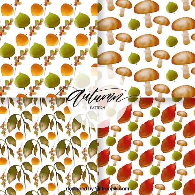 Artistic pack of watercolor autumn patterns