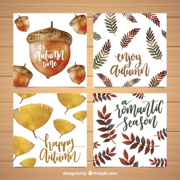 Artistic set of watercolor autumn cards