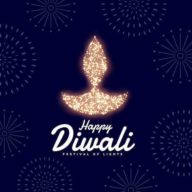 Free Vector artistic sparkling glowing diya happy diwali festive blue background