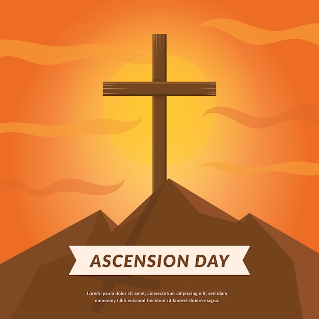 Ascension day with cross at sundown