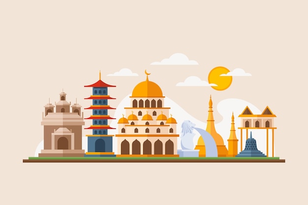 Free Vector asean building illustration