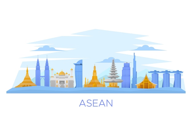 Free Vector asean buildings illustration