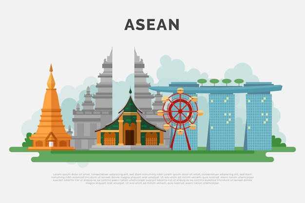 Free Vector asean buildings illustration