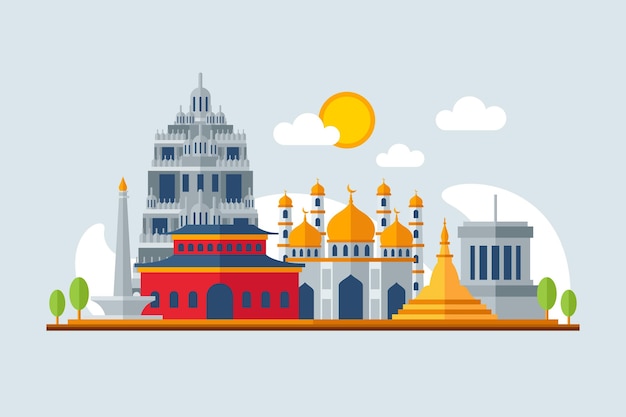 Free Vector asean buildings illustration