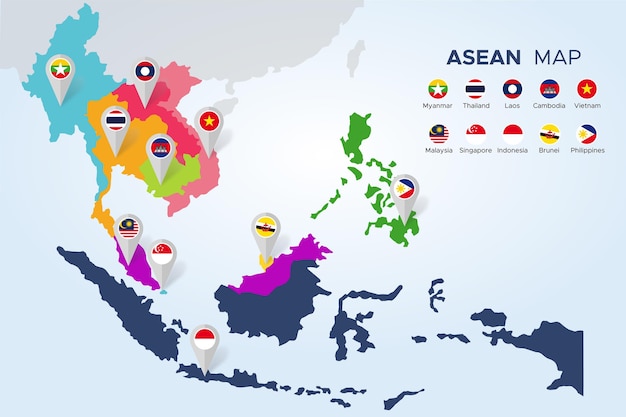 Free Vector asean map infographic