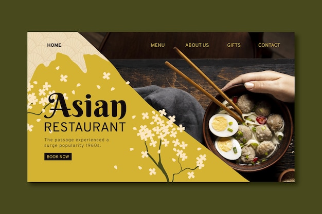 Free Vector asia food restaurant business landing page template