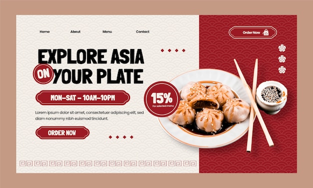 Free Vector asia food restaurant business landing page template