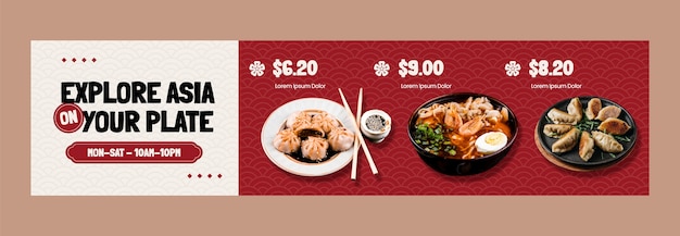 Free Vector asia food restaurant business twitch banner template