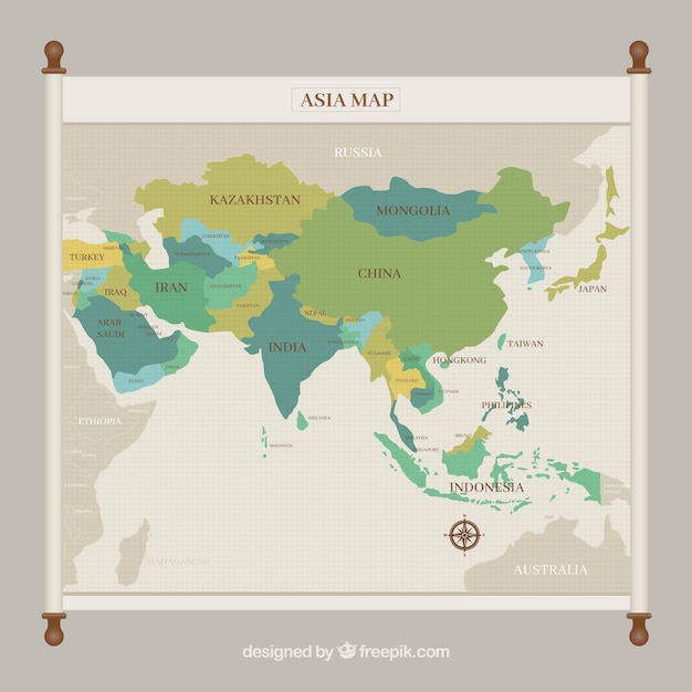 Free Vector asia map in green tones