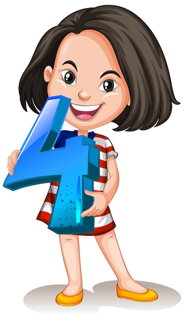 Free Vector asian girl holding math number four