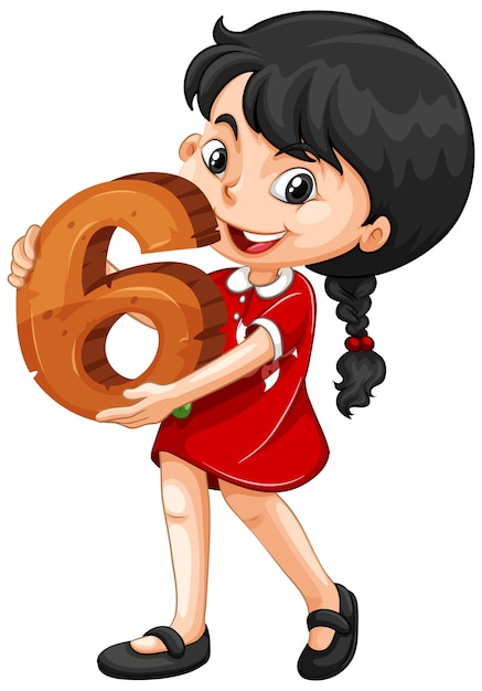 Asian girl holding math number six