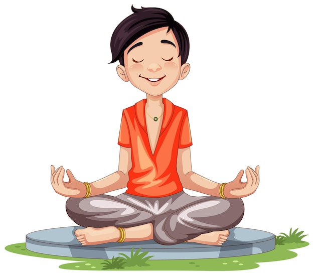 Asian man cartoon practice meditation