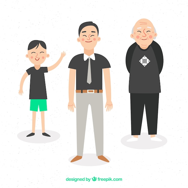 Free vector asian men in different ages