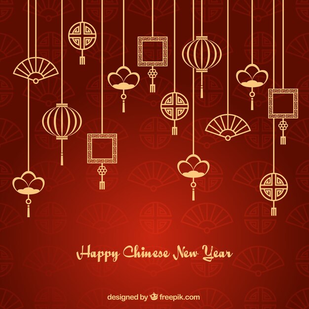 Asian ornaments garlands new year background 