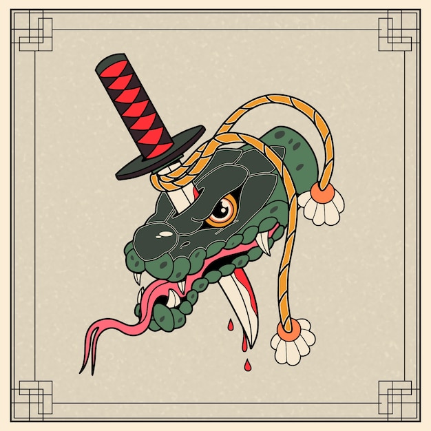 Free Vector asian style snake tattoo illustration