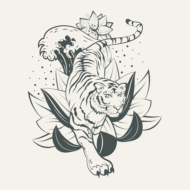 Asian style tiger tattoo illustration