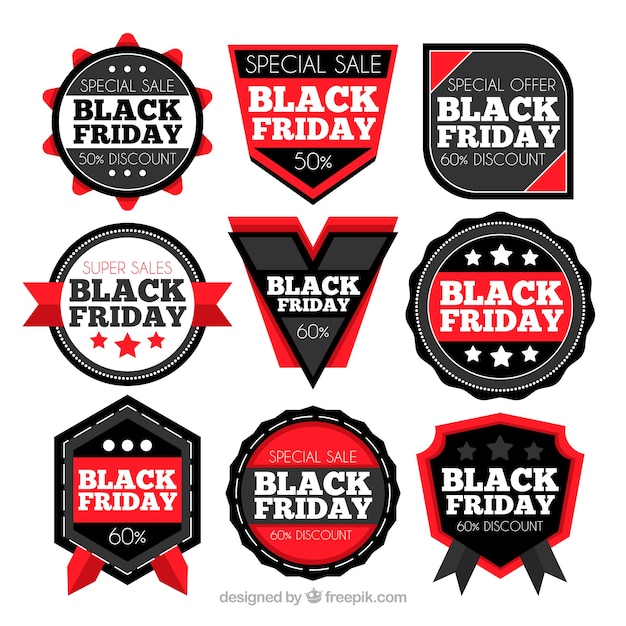 Assortment of black friday sale stickers