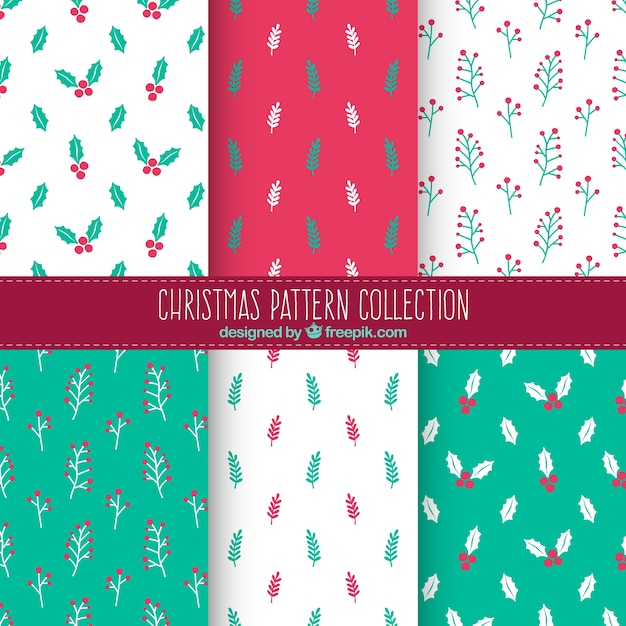 Assortment of christmas patterns with floral elements