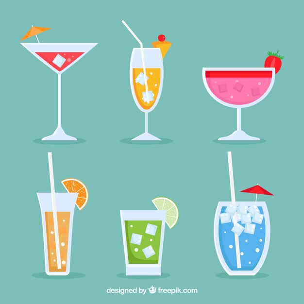 Assortment of cocktails in flat design