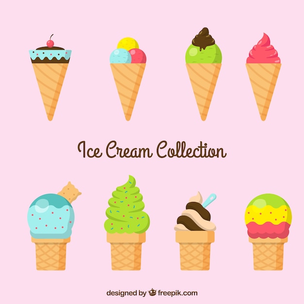 Free Vector assortment of eight delicious ice cream cones