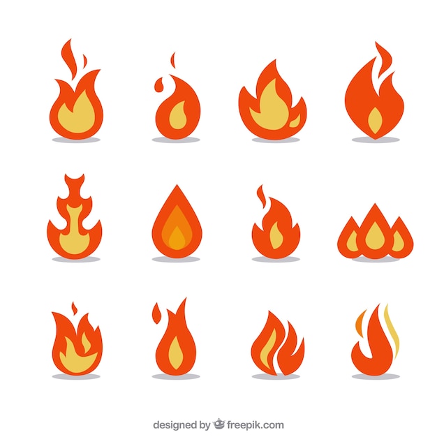 Assortment of fantastic flames in flat design