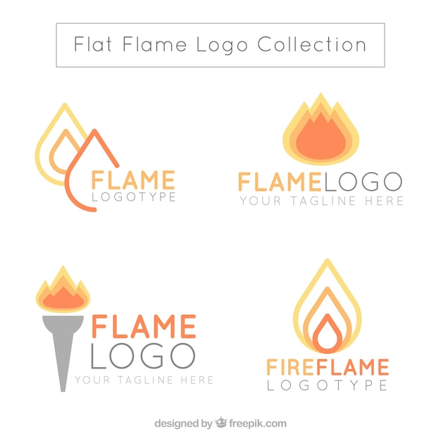 Assortment of flame logos in flat design