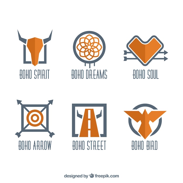 Assortment of flat ethnic logos with orange details