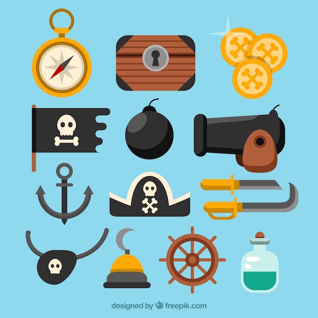 Free Vector assortment of flat pirate elements