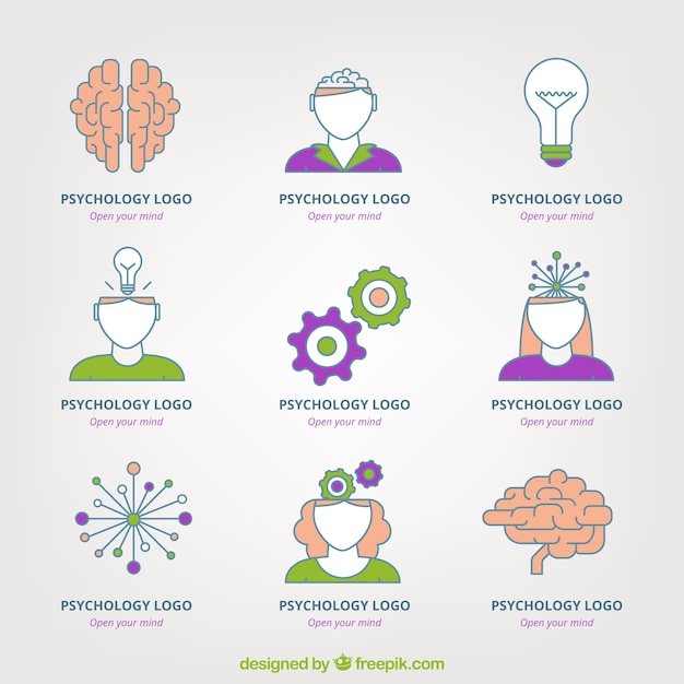 Free vector assortment of flat psychology logos