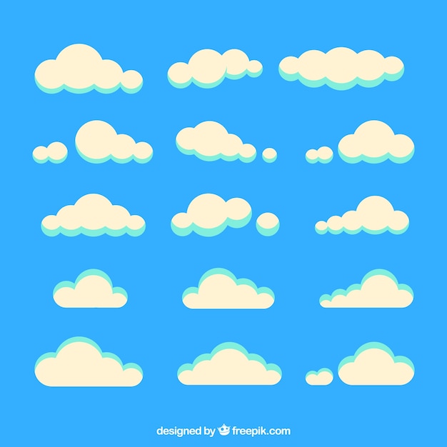 Assortment of fluffy clouds in flat design