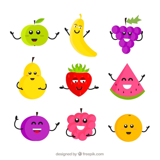 Free Vector assortment of fruit characters in flat design