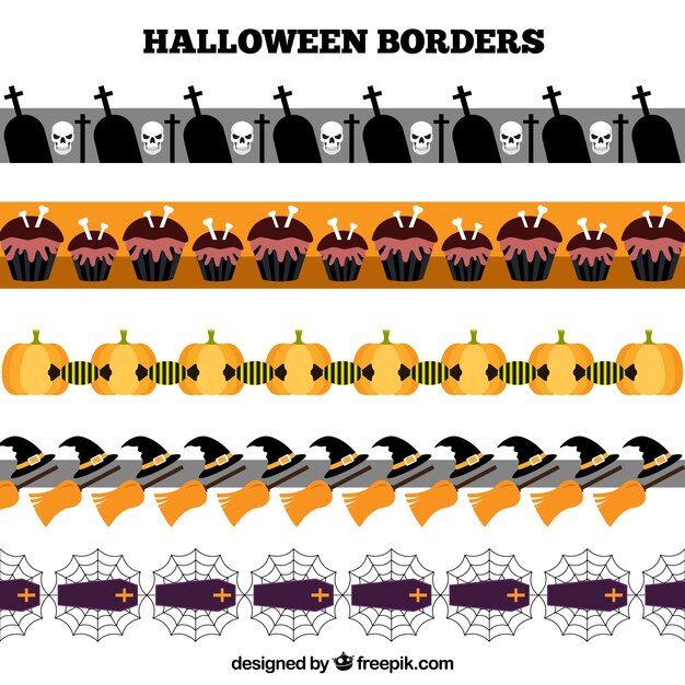 Assortment of halloween borders in flat design