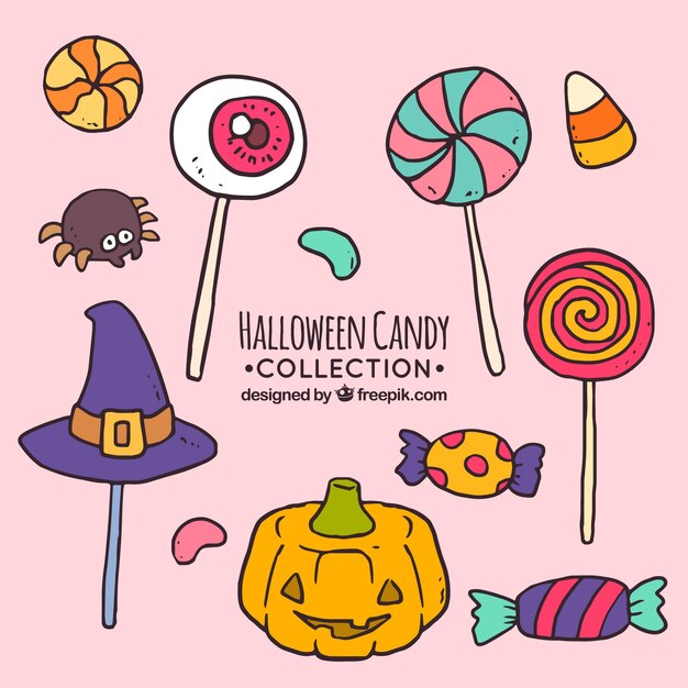 Assortment of halloween hand drawn candies