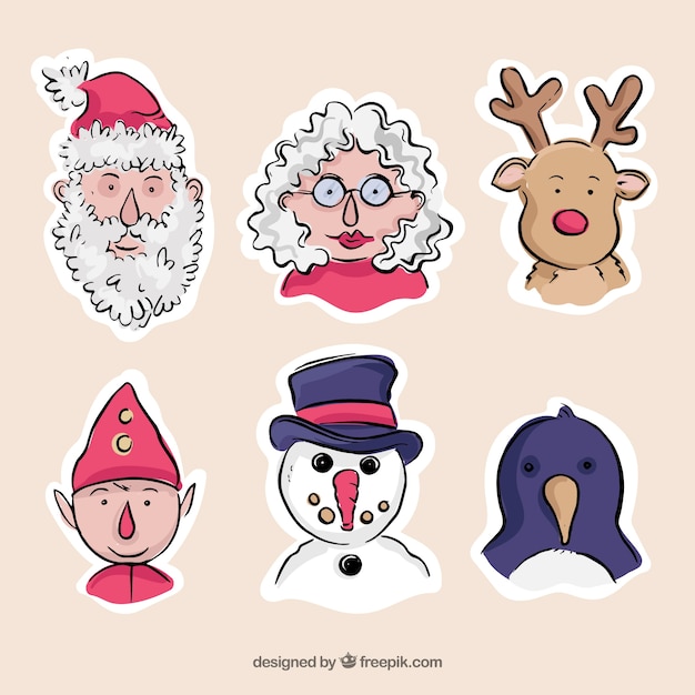 Assortment of hand-drawn christmas characters